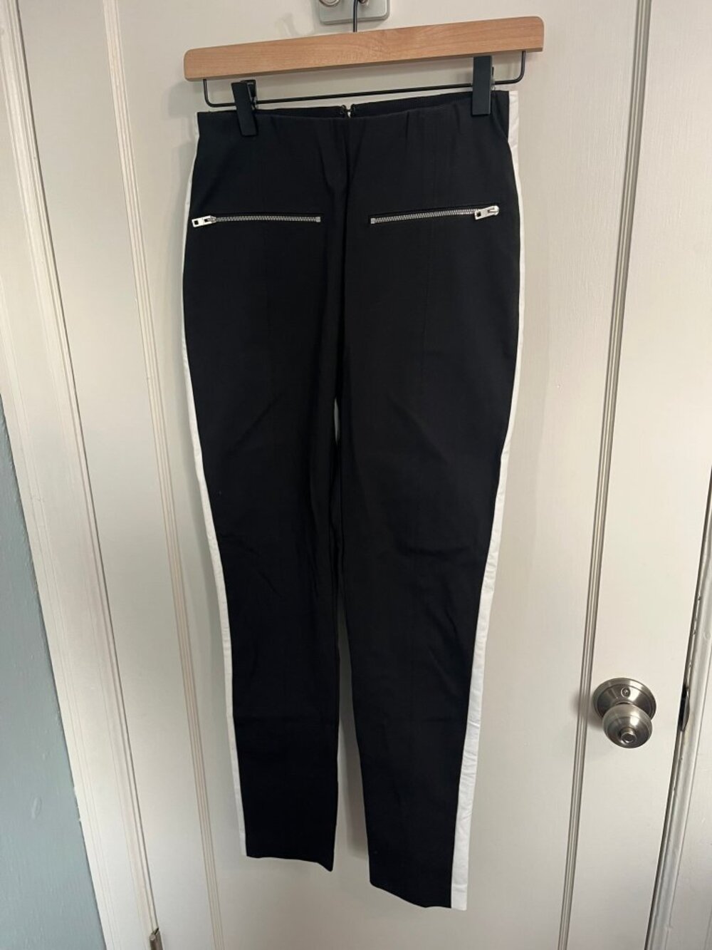 Rag & Bone Simone Pants Black White Tuxedo Side Stripe Zip Pockets Sz 2